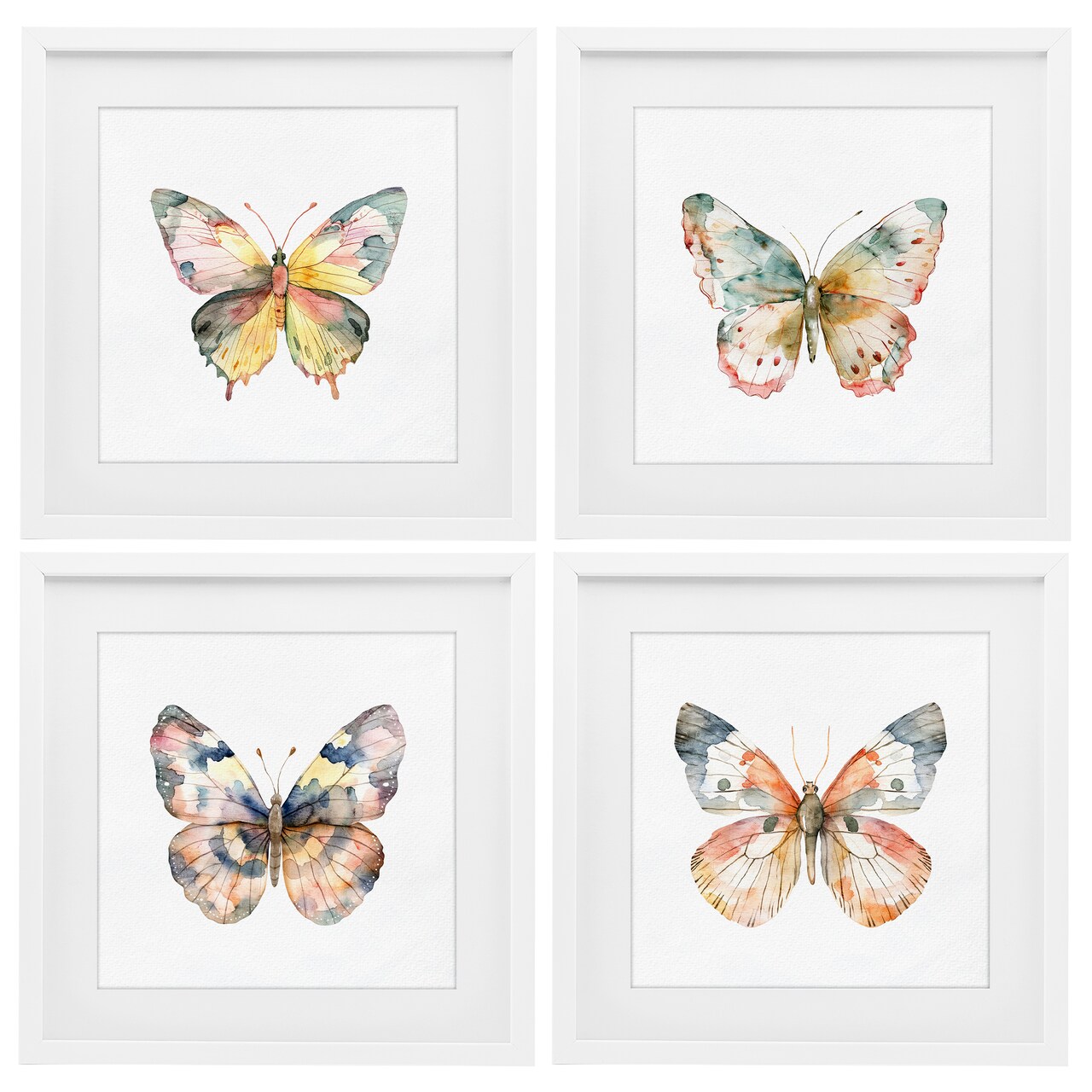 Stupell Industries Watercolor Butterfly Forms 4pc Framed Print Under Glass Set, design by Kim Allen